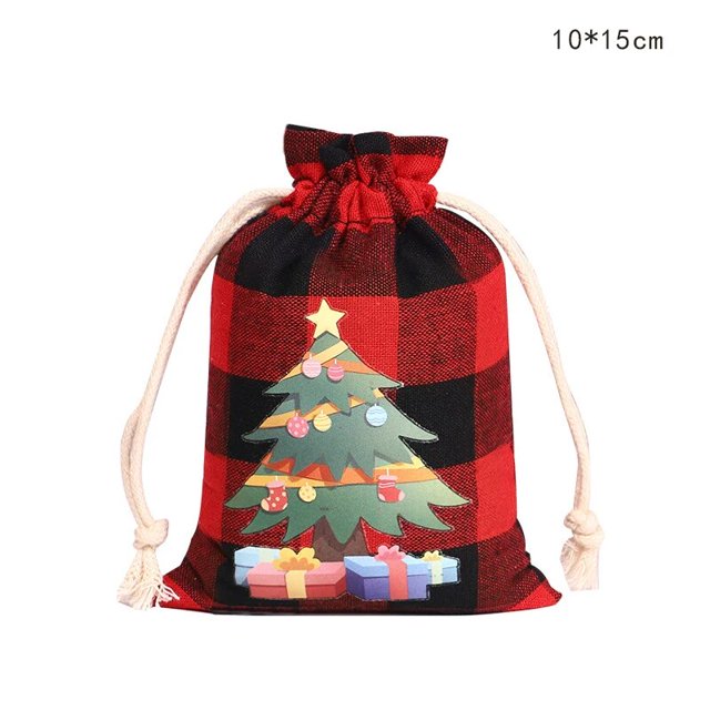 Bolsa de regalo de Gingham de Navidad, bolsa de dulces de pingüino de Santa, muñeco de nieve, árbol de Navidad, pan de jengibre, Feliz Navidad, Feliz Año Nuevo, Dec
