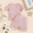 thumbnail image 5 of Douhoow 1-5 Years Girls Two Pieces Clothes Solid Ribbed Cotton Short Sleeve T-Shirt+Shorts, 5 of 9