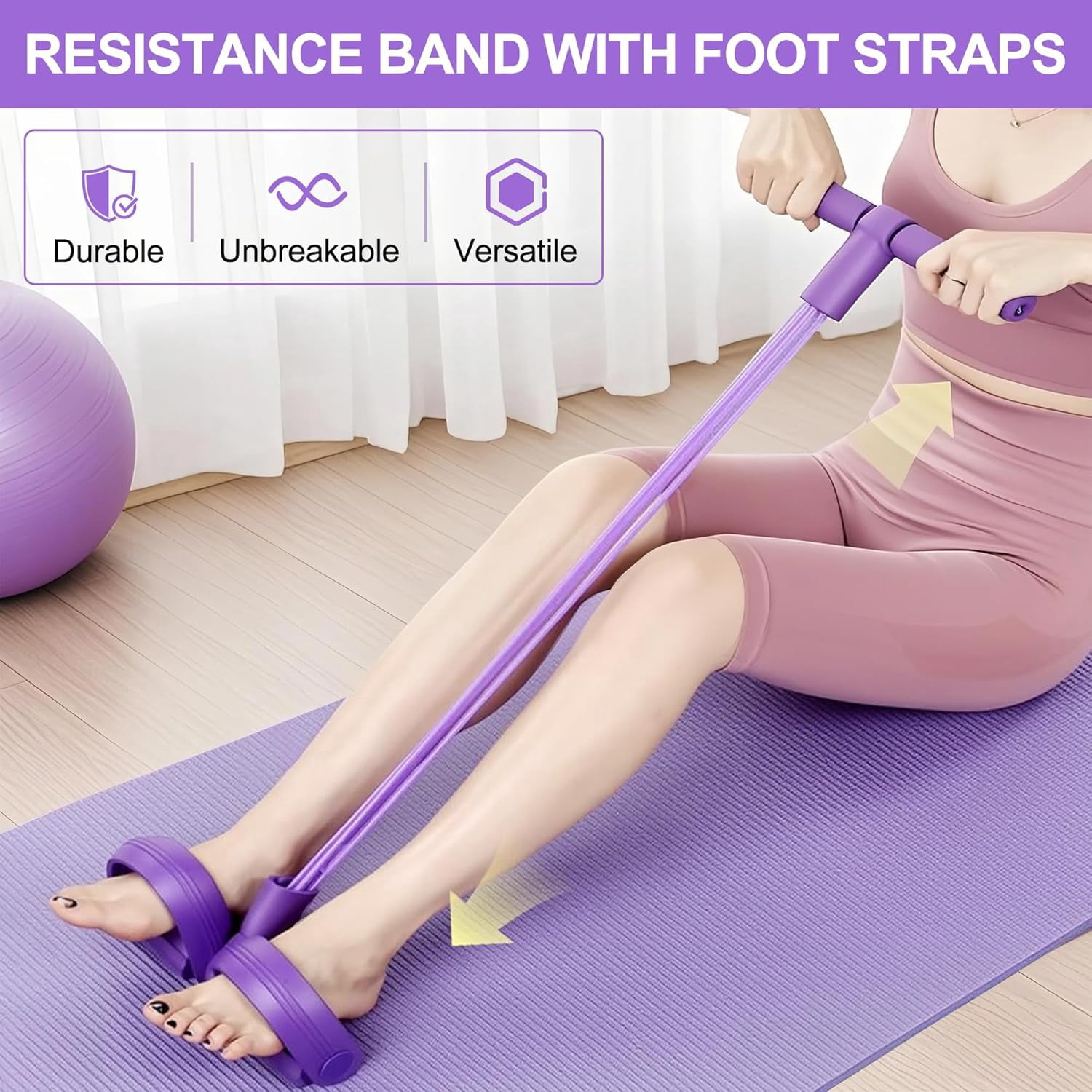 JJEAN-21 Fitness Resistance Bands-4 Tube Pedal Ankle Puller, New Elastic Yoga Pedal Puller Stretch Band for Exercise, AB Training Auxiliary Device Sit Up Exercise Equipment for Women Men