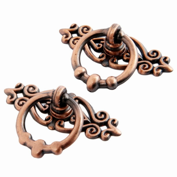 2 unids anillo de cajón perillas gabinetes manijas armario tiras muebles hardware antiguo bronce rojo latón orificio 34 mm aleación de zinc