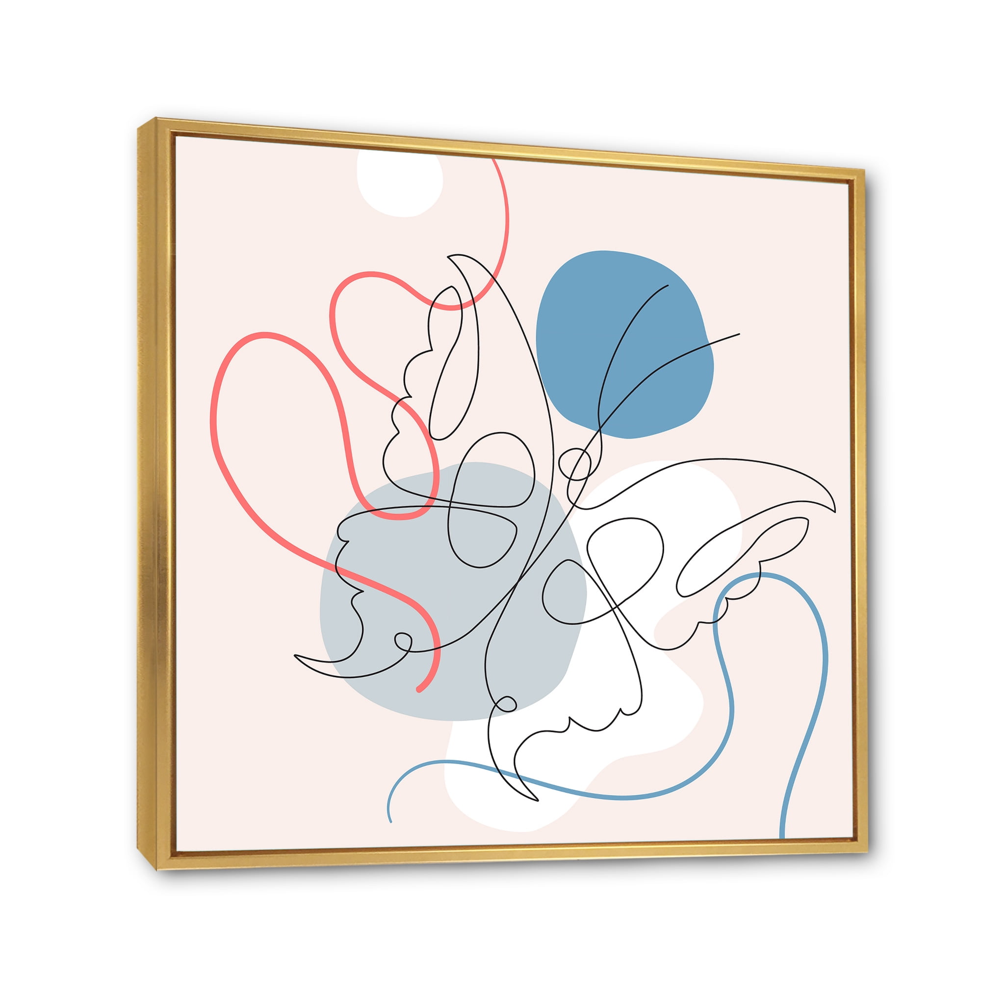 Designart 'Butterfly With One Line Drawing On Cubism Shapes I' Modern Framed Canvas Wall Art Print
