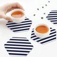 thumbnail image 7 of Fuzoiu Navy Blue And White Stripes Print Leather Coasters Set,Drink Coasters Set of 6,for Tabletop Protection, Durable PVC Coasters,Home Décor and Housewarming Gift,Hexagon, 7 of 7