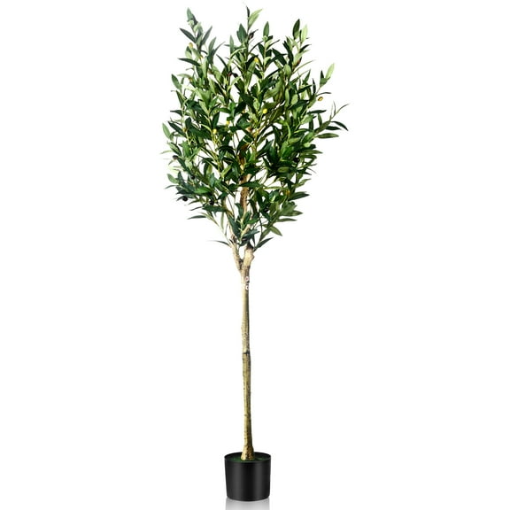 5 ft Artificial Olive Plants with Realistic Leaves and Natural Trunk, Silk Fake Potted Tree with Wood Branches and Fruits for Office Home Decor