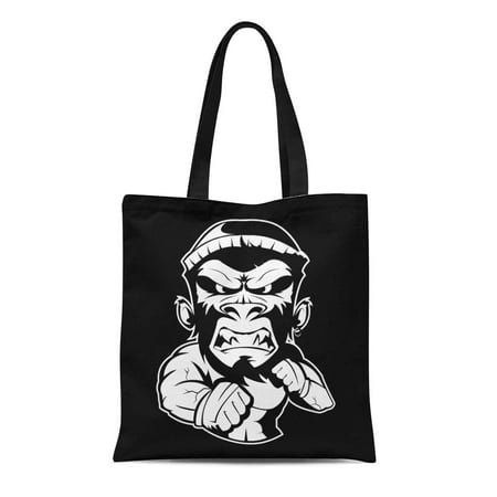 SIDONKU Canvas Tote Bag Athlete Fight Monkey Badge Boxer Boxing Champion Club Emblem Reusable Shoulder Grocery Shopping Bags