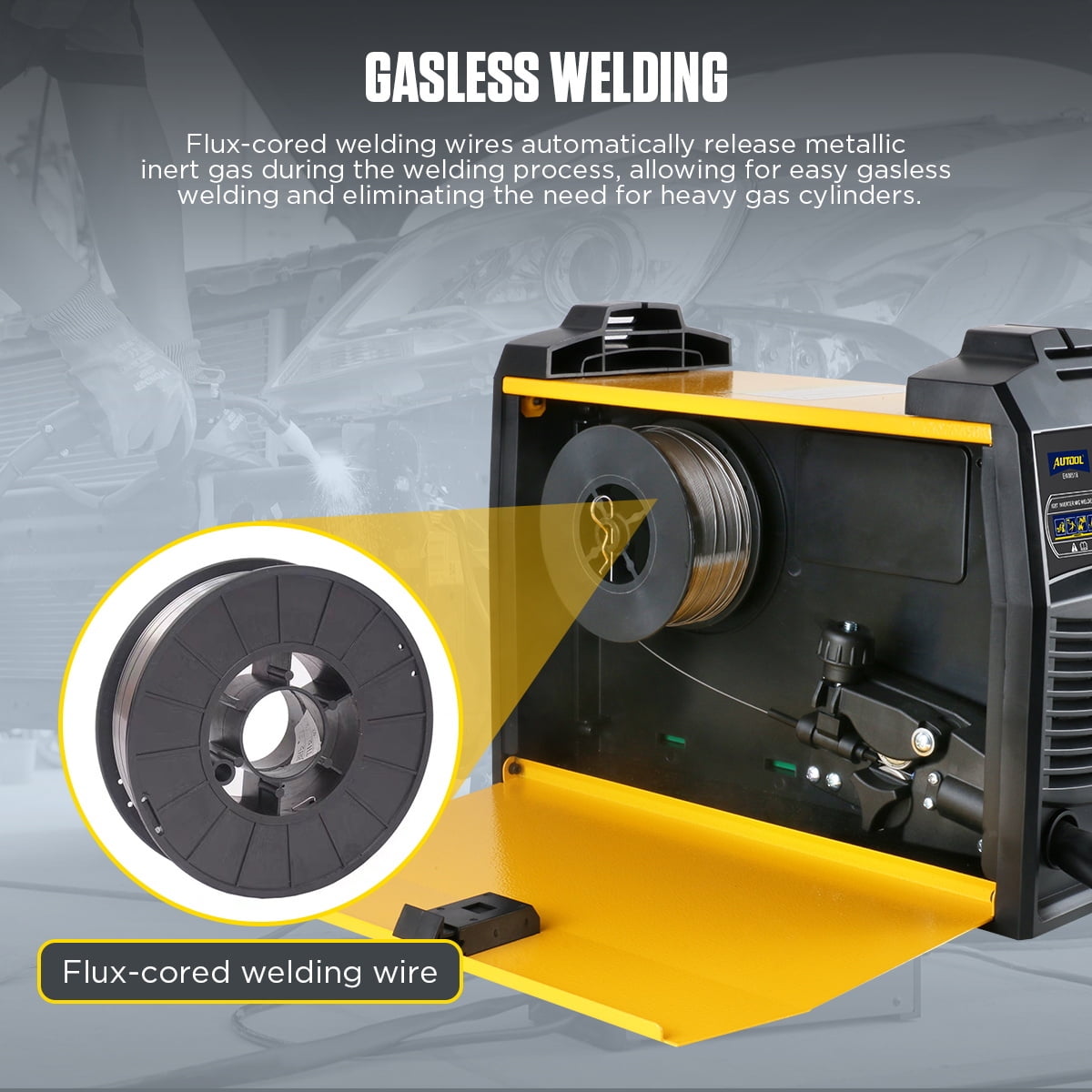 AUTOOL Welder Gasless MIG Welding Machine 110V Portable IGBT Inverter Welder Flux Core Self-Shielding Welding Machine W/ Overheat Protection & Adjustment Knob for Beginner Repair