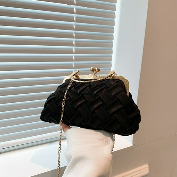 Bolso de noche para mujer Elegante cadena Banquete Bolsos Fiesta Crossbody Monedero (Negro)