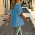 thumbnail image 5 of Favoffer Women's Linen Blouses V Neck Short Sleeve Tassel Button Casual Tops Lightweight Summer Shirts for Vacation Beach Daily, 5 of 6