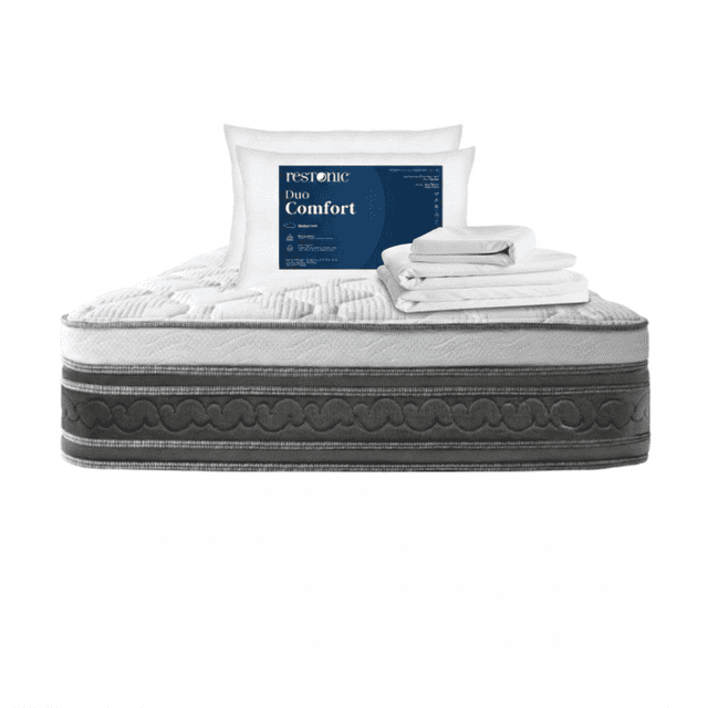 Colchón Queen Size Restonic Confort Ortopédico Anti-Estrés + 2 Almohadas Restonic + Sabanas Frías