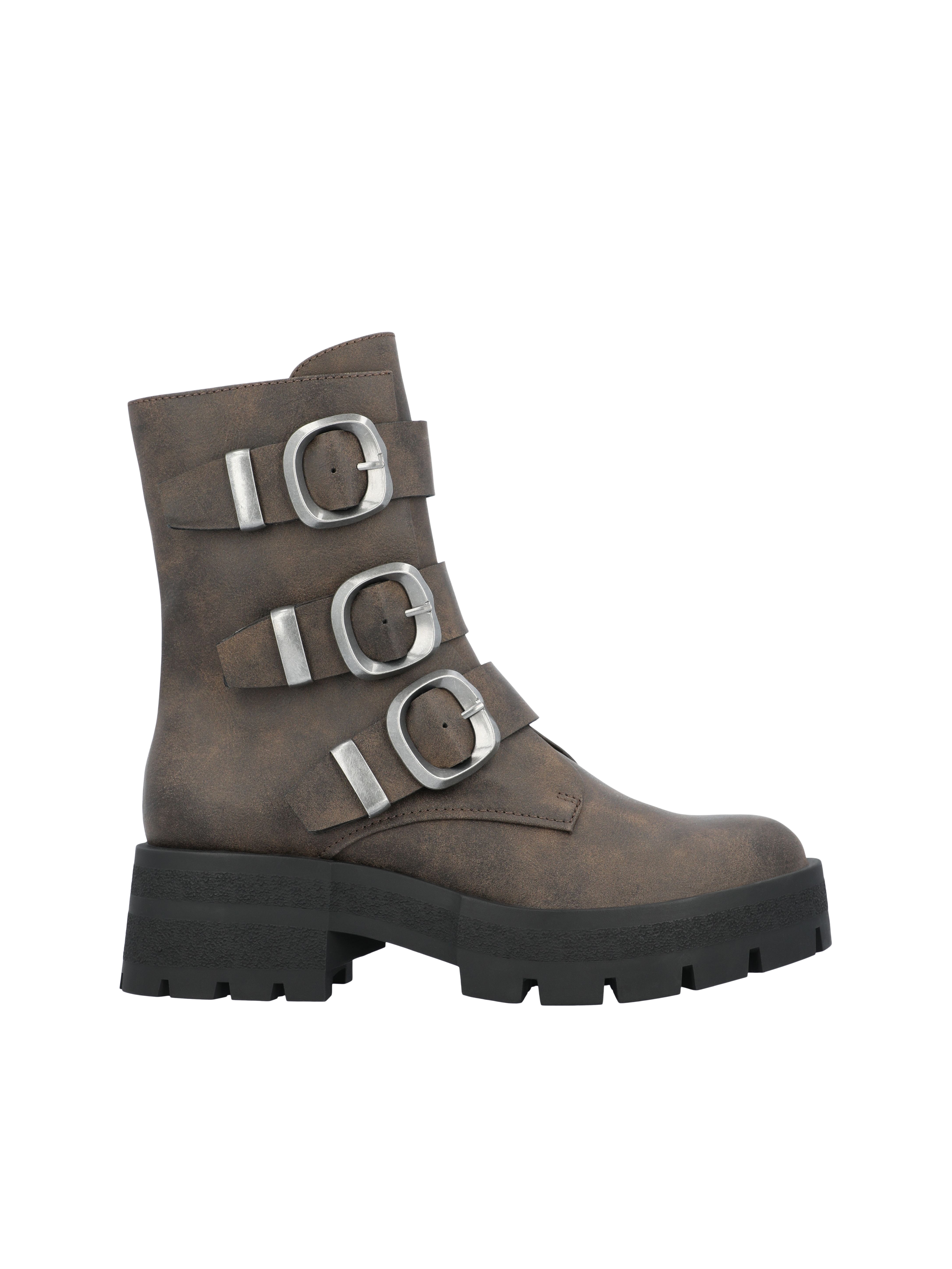 Madden NYC Women's Faux Leather Buckle Combat Boots