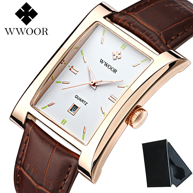 Square Watches for Men Leather Mens Square Watch with Date Original Waterproof Analog Quartz Fashion Business Casual Wristwatch