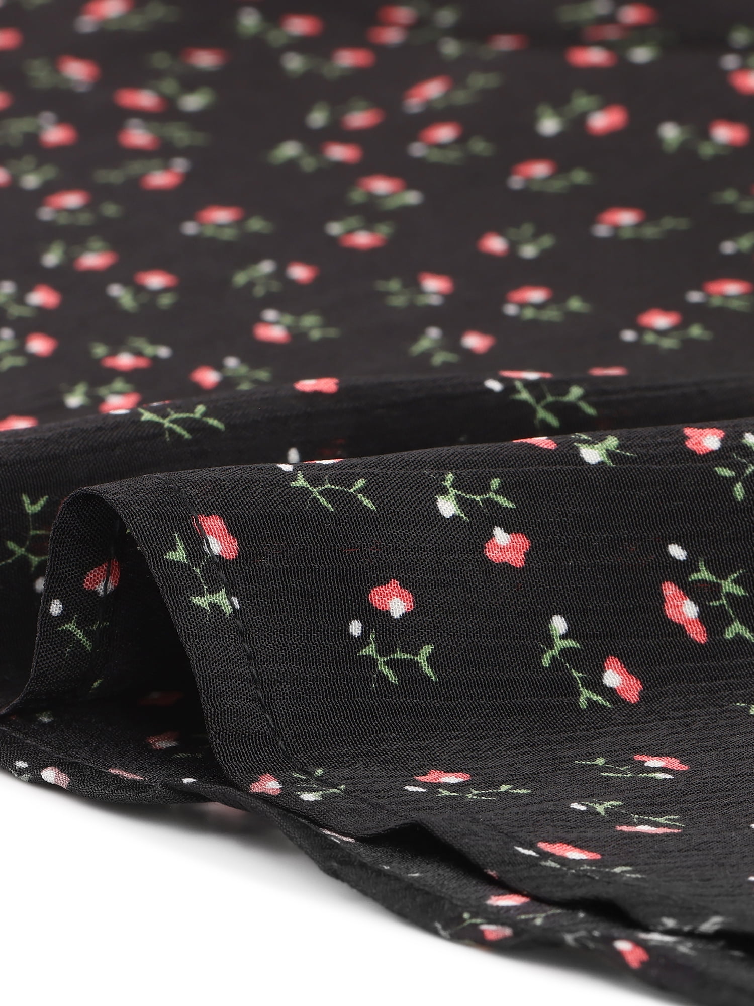 DARING DIVA Peter Pan Collar Tie Neck Elegant Floral Dress with Belt M Black