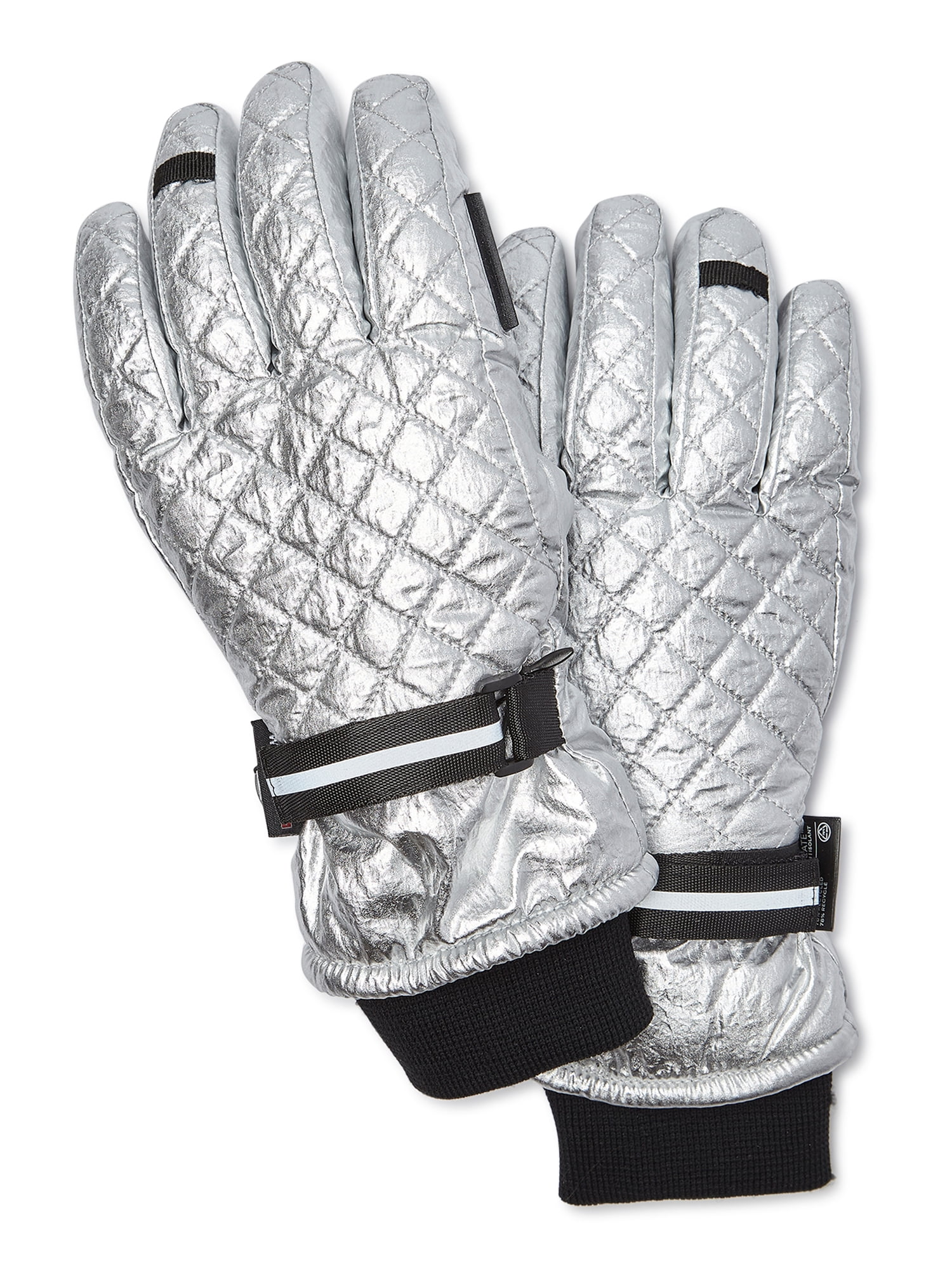 Swiss Tech Ladies SwissTech Silver Metallic Quilted Ski Gloves w/ 3M