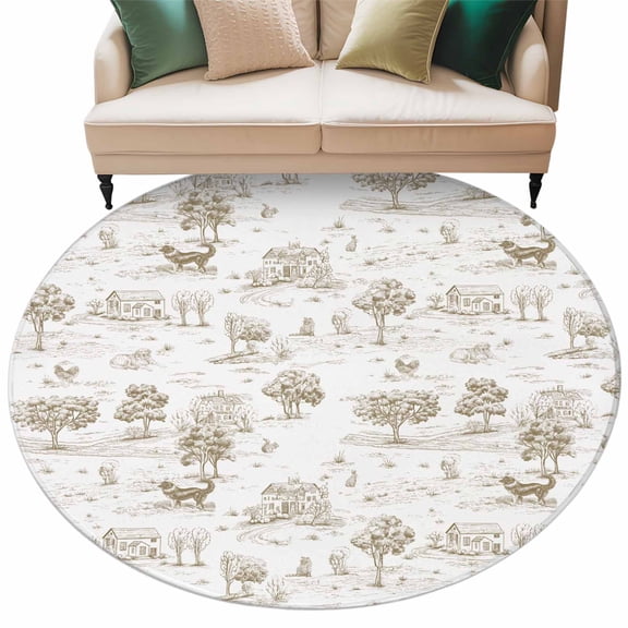 Round Rug 6Ft Beige Country Circle Area Rugs Washable Non Slip Indoor Floor Mats Carpet for Living Room Bedroom Dining Room Home Decor