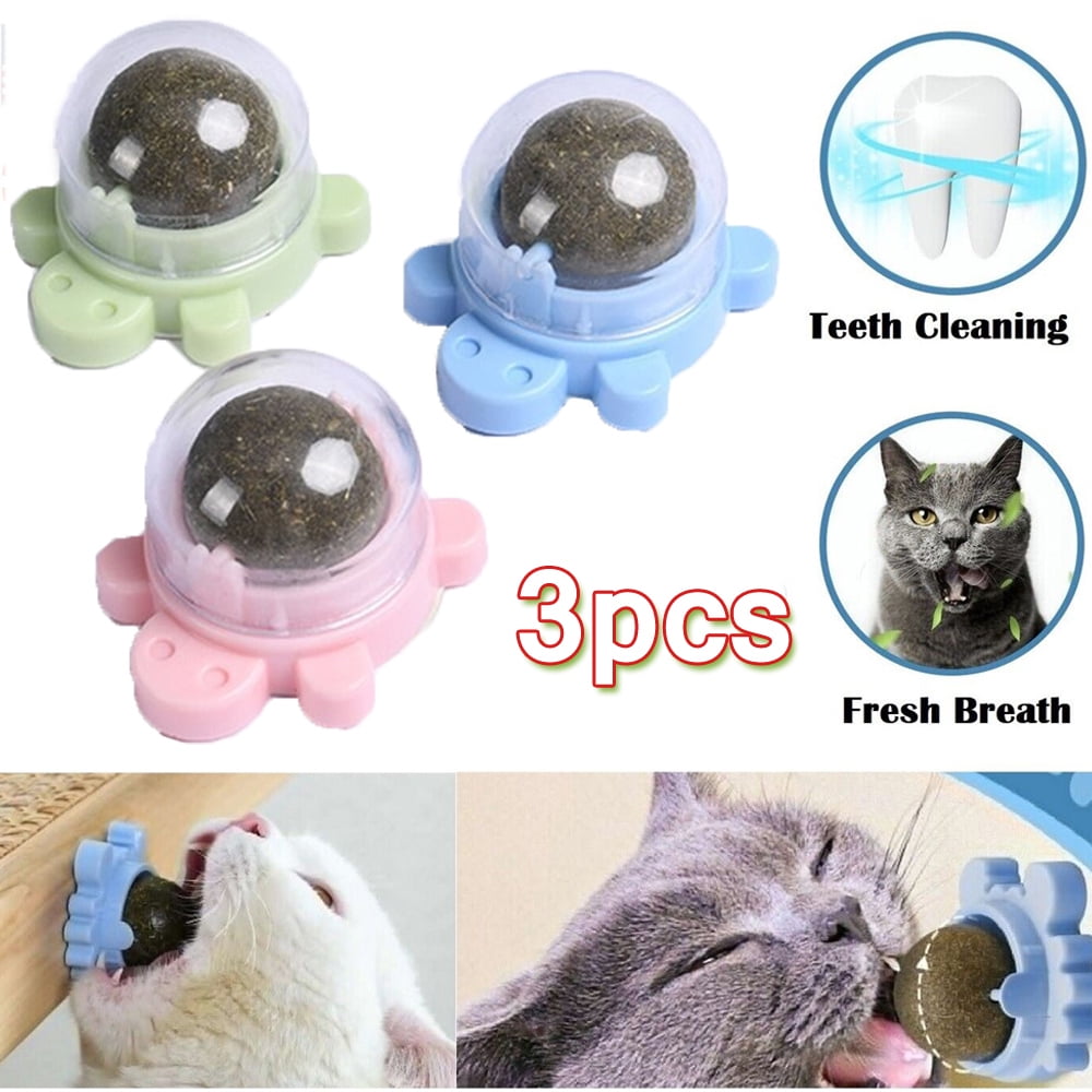 3pcs Rotatable Cat Treat Toys with Catnip Snack Licking Ball