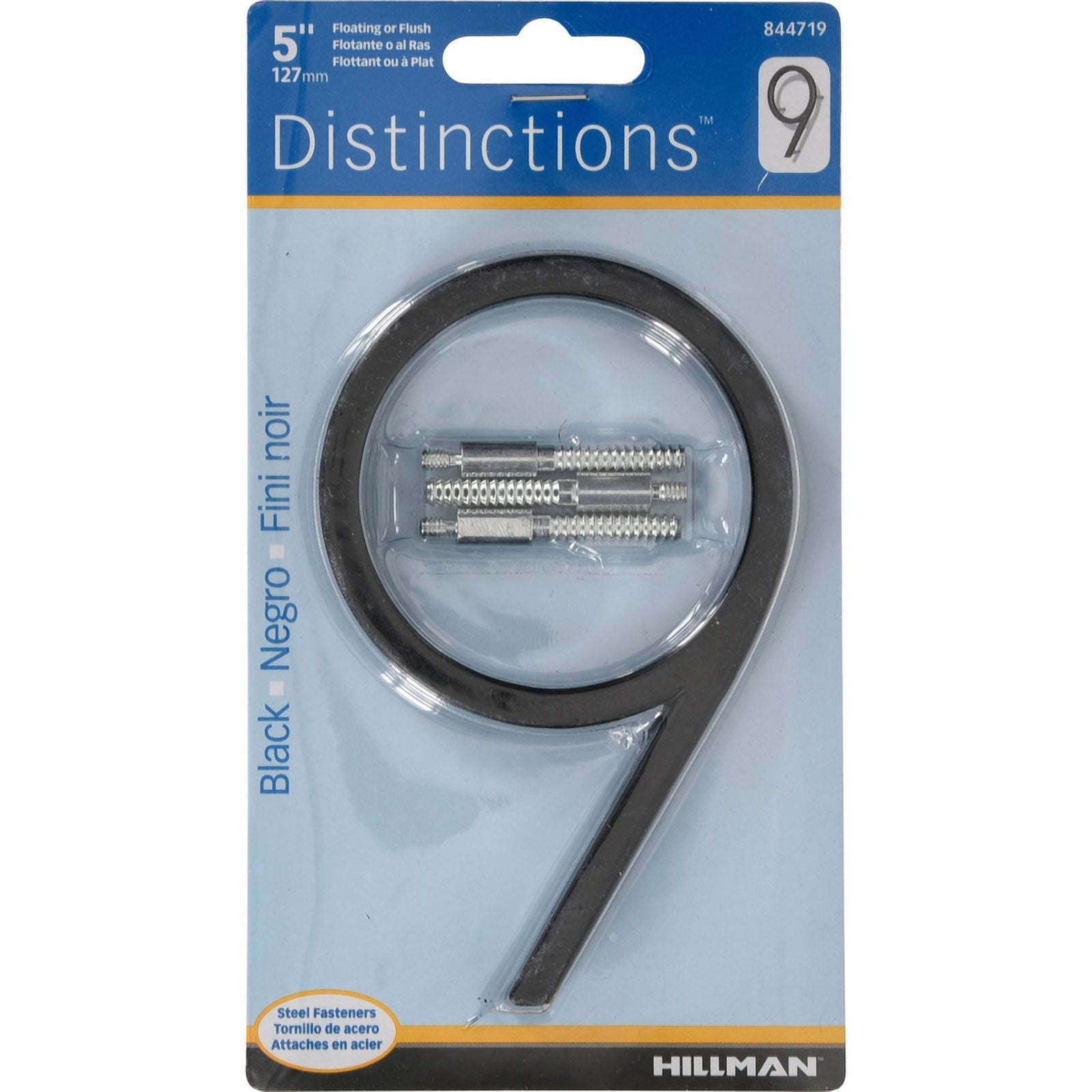 Hillman 5028363 5 in. Black Metal Number 9 Screw-On - Pack of 3