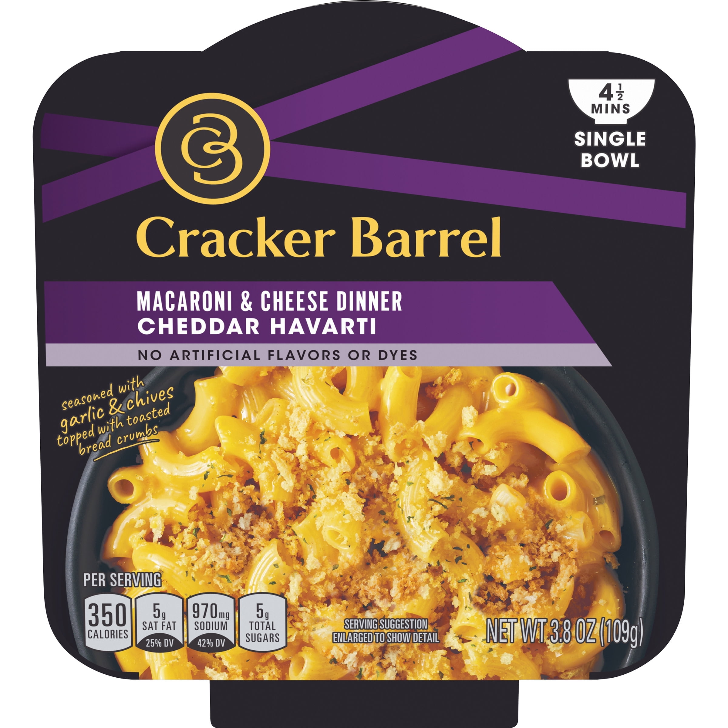 Cracker Barrel Cheddar Havarti Macaroni & Cheese Single Bowl Dinner, 3.