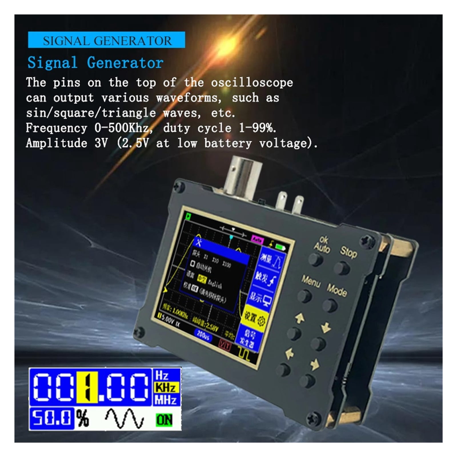2.4inch Screen Digital Oscilloscope 1MHz&18MHz Analog Bandwidth Support Signal Generator 40MSa/s Sampling Rate ,Professional Designed