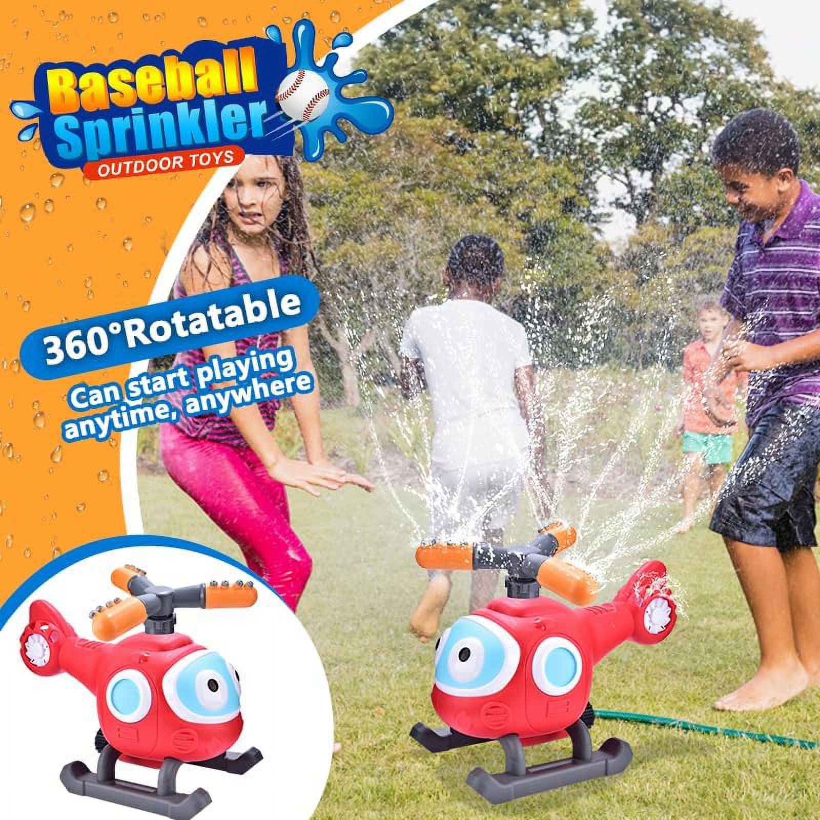 Baseball Sprinkler for Kids, Helicopter Toy Outside Toys for Kids Ages 4-8, Water Toys for Kids Ages 3-5, 2 in 1 T Ball Set Best Backyard Toys, Lawn Pool Birthday Gifts for Boys Girly Ages 4+