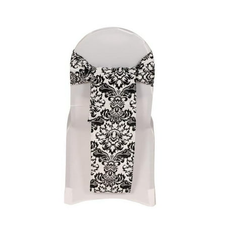 

Your Chair Covers - 10 Pack Damask Flocking Taffeta Sashes White and Black