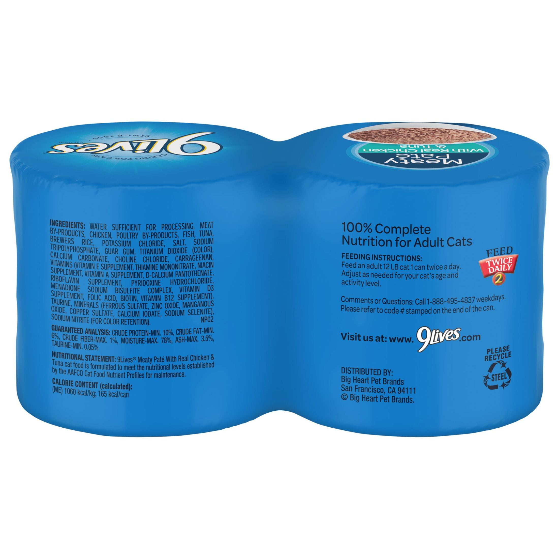 (4 pack) 9Lives Meaty Paté with Real Chicken & Tuna Wet Cat Food, 5.5 Ounce Can, 4 Count