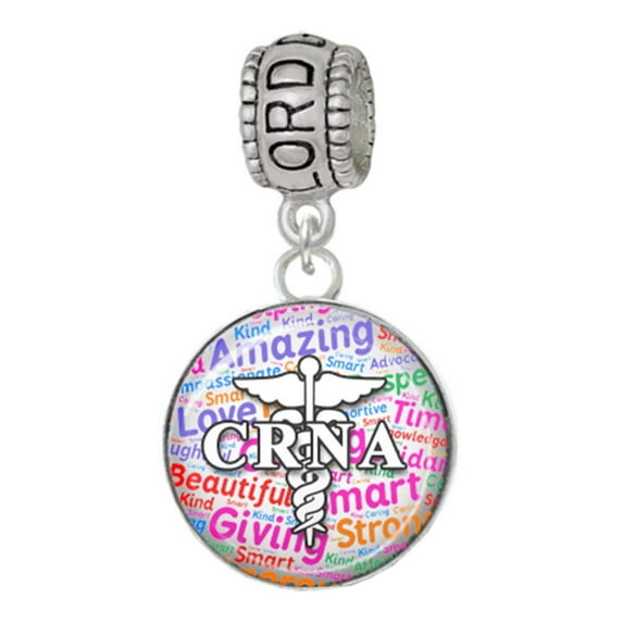 Delight Jewelry Silvertone Domed Multi Color CRNA Lord Guide Me Charm Bead