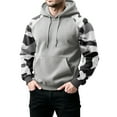thumbnail image 4 of Men’s Pullover Hoodie Long Sleeve Camouflage Print Raglan Sleeve Drawstring Hooded Sweatshirt Kangaroo Pocket Casual Top Light Gray 2XL, 4 of 5