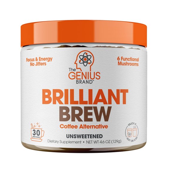The Genius Brand Genius Brilliant Brew - Natural Coffee Substitute for Clear Thinking, Energy & Immune Support - No Crash or Jitters - Powered by Nootropics - Non-GMO - 30 Servings -Unsweetened Cocoa