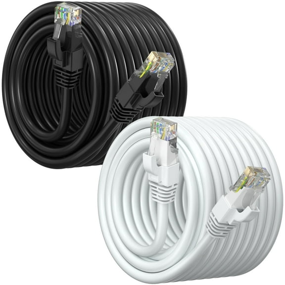 Maximm Cat 6 Ethernet Cable 75 ft (2-Pack) - High-Speed LAN Cable, Internet Cable, Patch Cable, and Network Cable - UTP, 10Gbps, 550MHz Cat6 Cable - Black & White