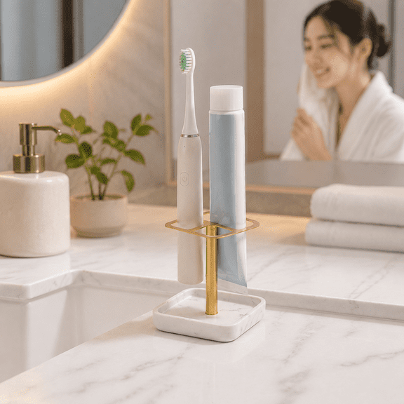 THDFTDT Toothbrush Holder, Gold, Stainless Steel, 3-Slot Toothbrush Stand for Bathroom Vanity Countertop
