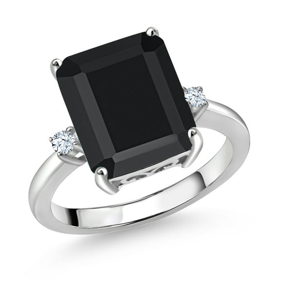 Gem Stone King 925 Sterling Silver 12X10MM Black Onyx 3 Stone Engagement Ring for Women | 5.83 Cttw | Gemstone December Birthstone | Size 6