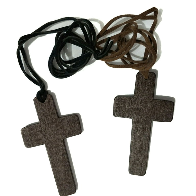 Mens CROSS Metal PENDANT Adjustable Leather NECKLACE Cord Rope Man