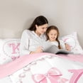 thumbnail image 4 of Manfei Kawaii Bow Pearl Letter K Monogrammed Queen Comforter Set 3pcs for Girls Female,Dreamy Princess Bowknot Bedding Comforter Set for Kids Teens,Pink Reversible,Luxury Bedroom Decor, 4 of 6