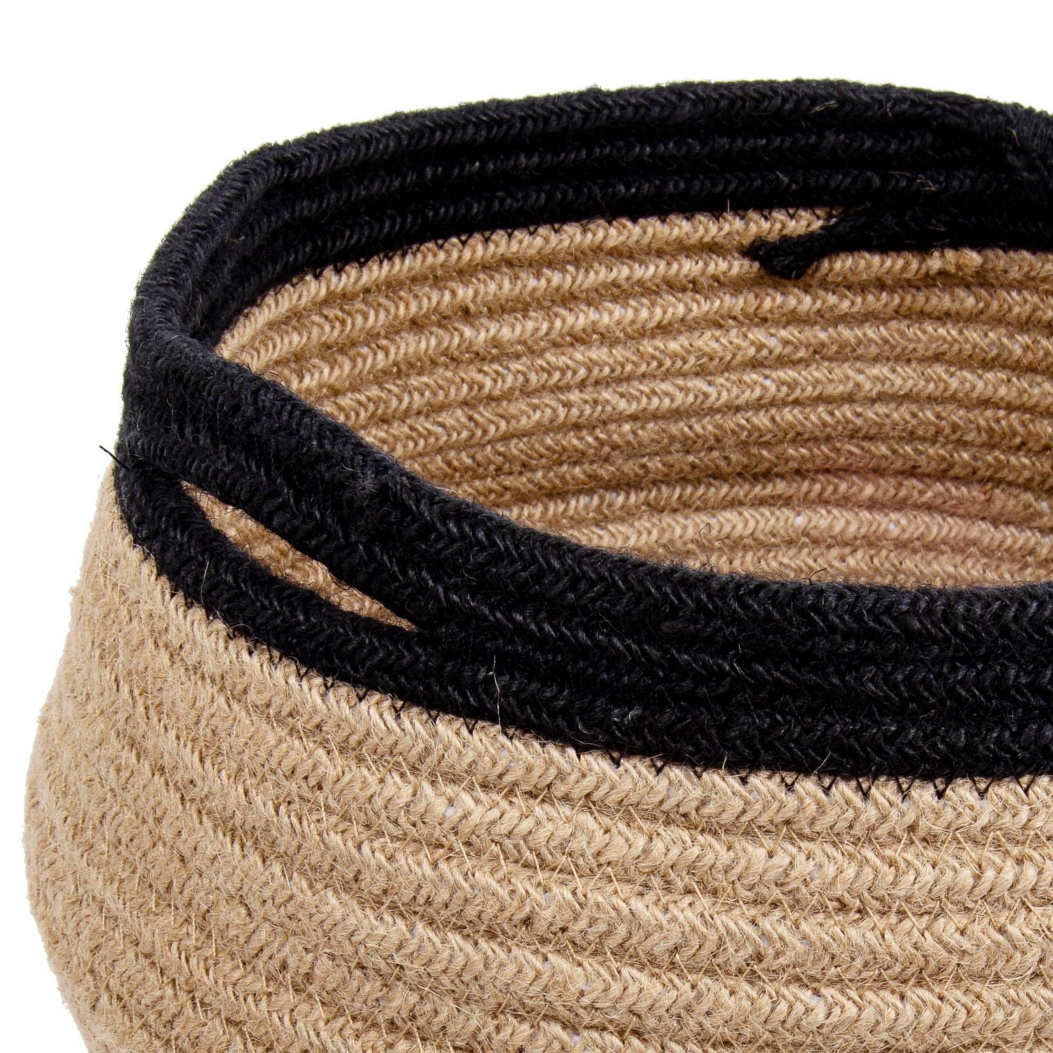 Truu Design Magnifique panier à fleurs en corde de jute naturelle tissée avec bordure noire, 9 x 9,4 pouces, neutre