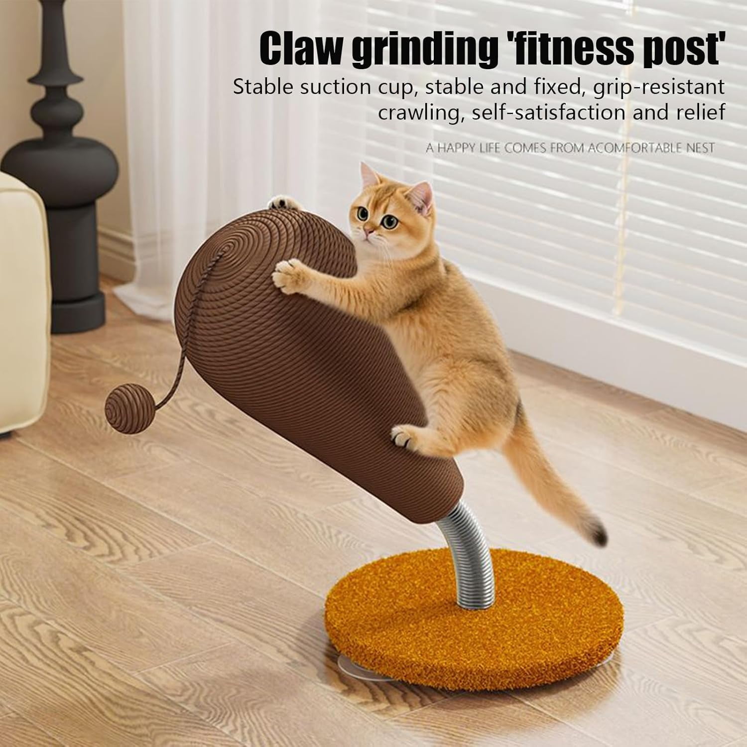 Colourtree Kitten Scratching Post, Vertical Cat Scratcher, Adorable Furniture Protector with Hanging Ball Toy, Interactive Indoor Pet Training Post for Apartment Bedroom Home