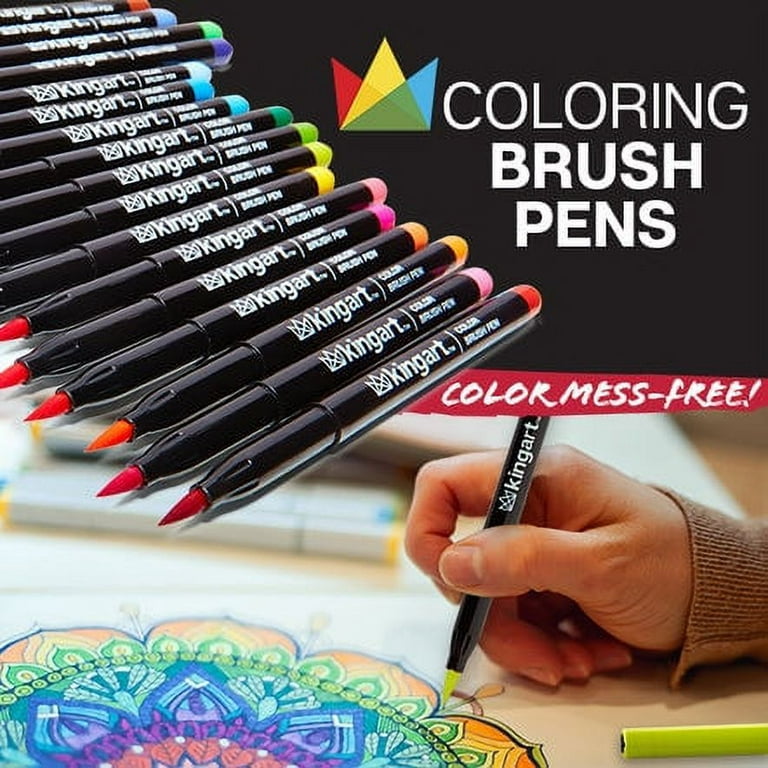 Kingart Pro, Coloring Brush Pen Watercolor Markers, 24 Vivid