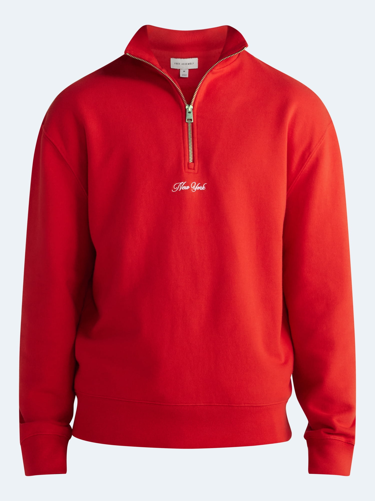 Free Assembly Men's Quarter Zip Cotton Fleece Pullover, Sizes XS-XL