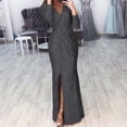thumbnail image 3 of Femmes Profonde V Robe de Paillettes de Cou avec Fente à Manches Longues Club Soirée Robe pour les Femmes Lady 2XL Vin Rouge, 3 of 6
