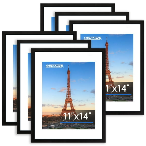 FIXSMITH 11x14 Picture Frame Bulk-6 Pack, Black Collage Wall Decor with HD Plexiglass, Fits 8x10 with Mat or 11x14 Without Mat