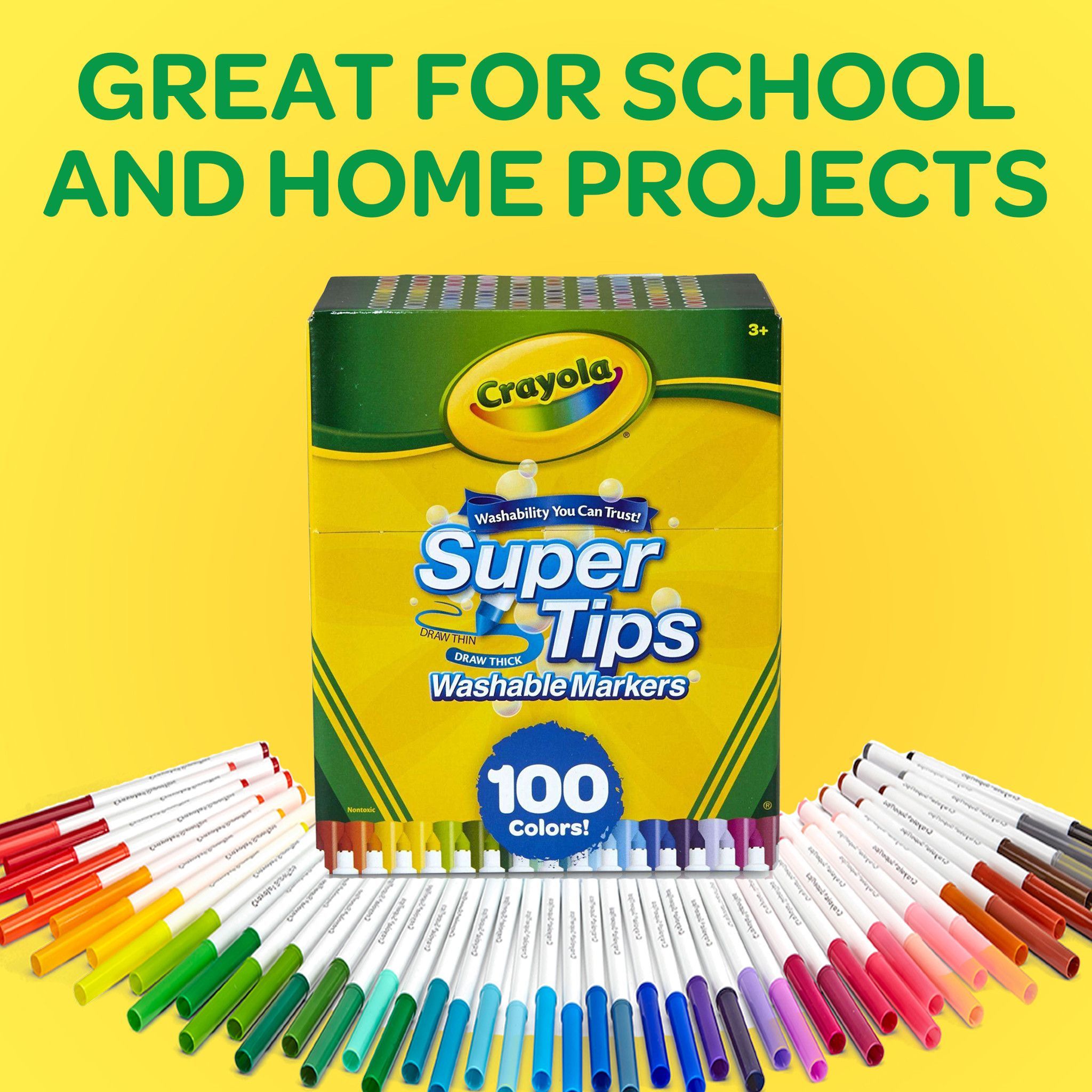 Marcadores lavables Crayola Super Tips, 100 piezas, suministros para diario y colorear, esenciales para el aula, regalos creativos para niños y adolescentes, edades 3+ 5
