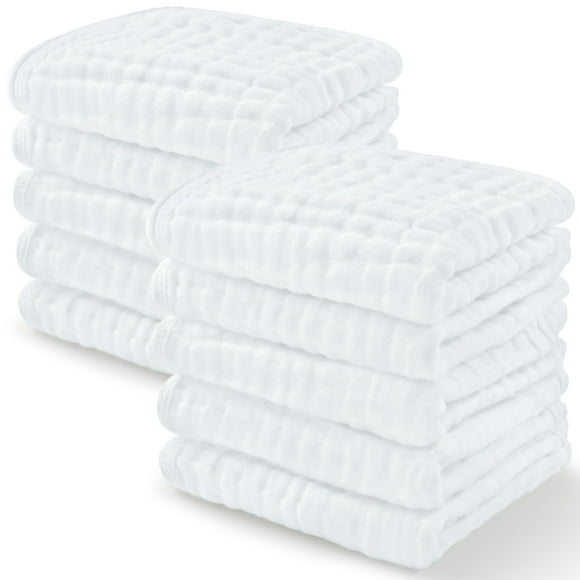 Toallitas para bebés Comfy Cubs, muselina y algodón, paquete de 10 unidades, color blanco