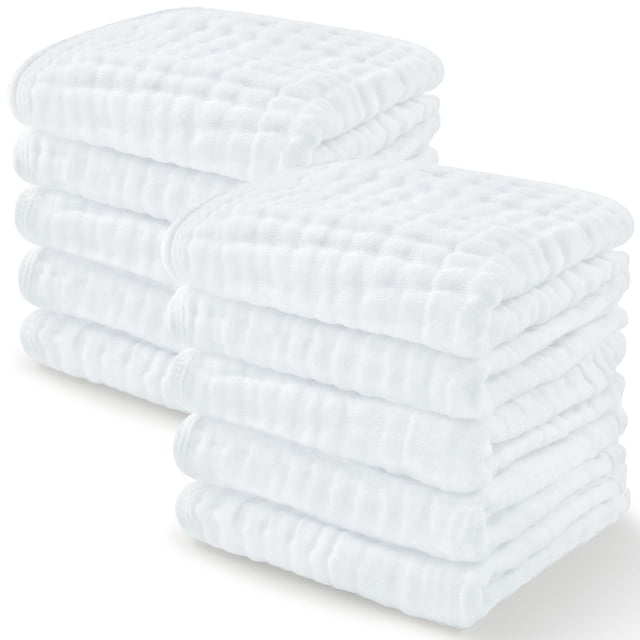 Toallitas para bebés Comfy Cubs, muselina y algodón, paquete de 10 unidades, color blanco