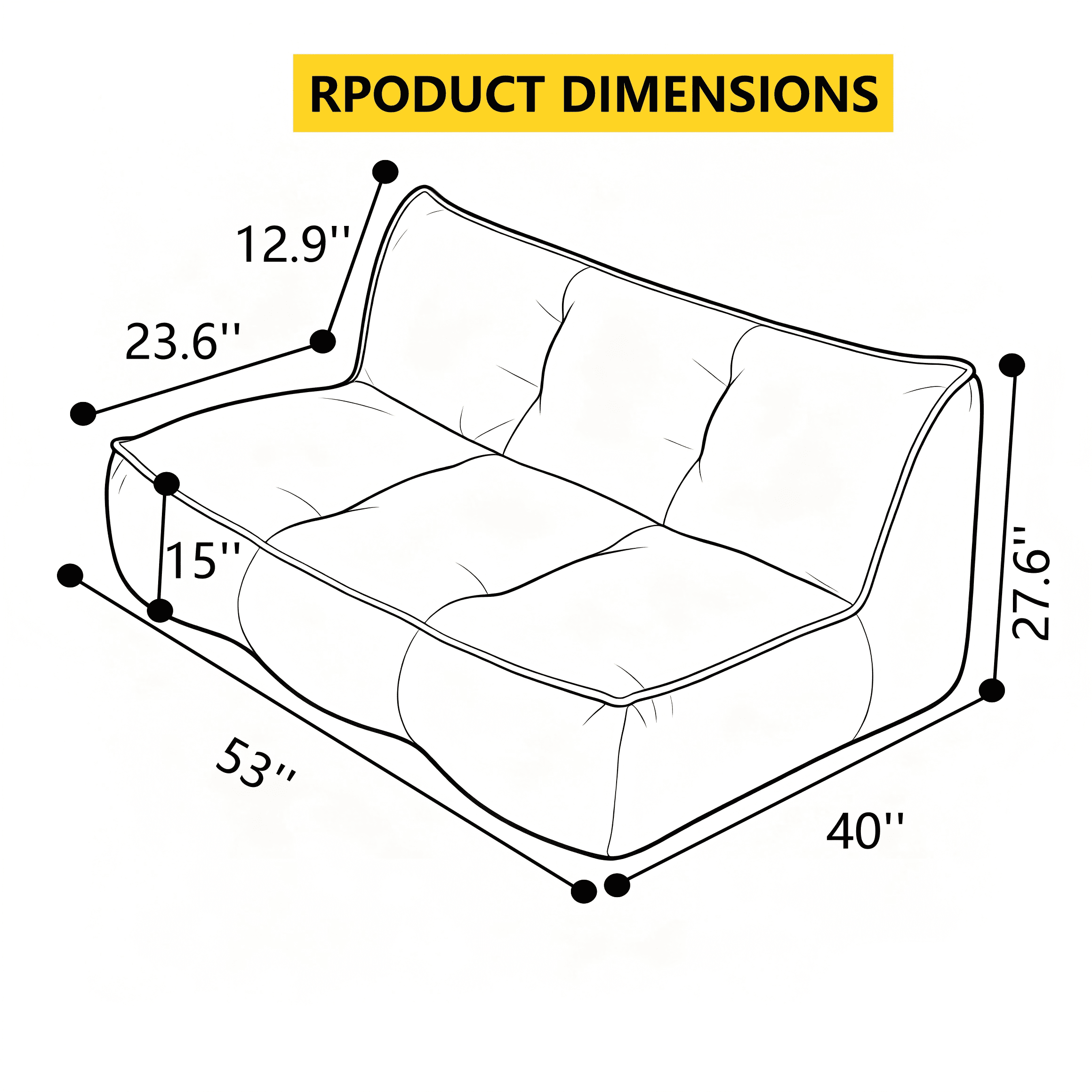 Garitin Bean Bag Sofa and Double Caterpillar Floor Couch 53 Inch, Corduroy Lounger for Living Room Bedroom Dorm, Orange