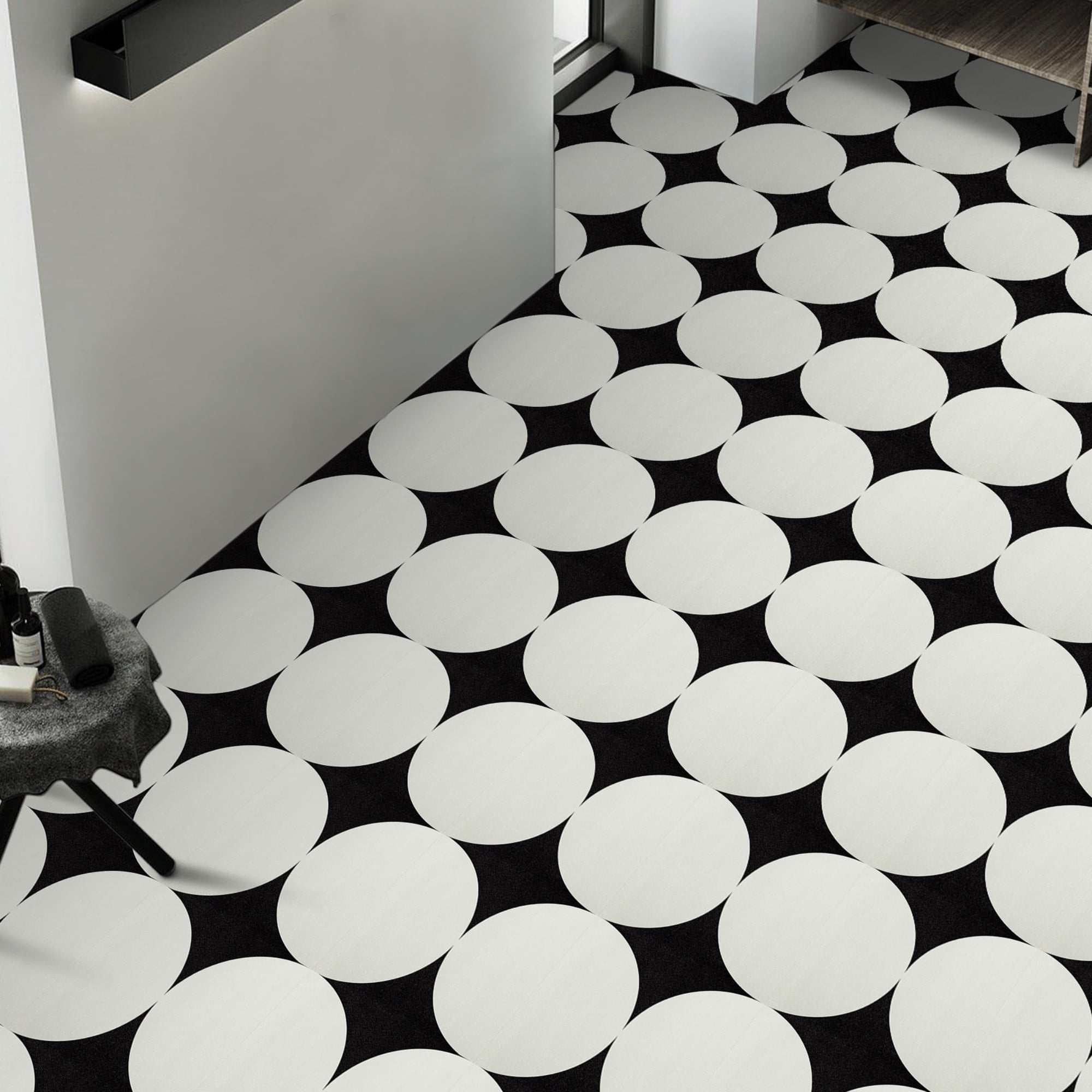 (4 pack) Abyssaly Peel and Stick Floor Tile 10Pcs 12" x 12" Black and White Vinyl Flooring Peel and Stick Flooring for Bathroom Kitchen