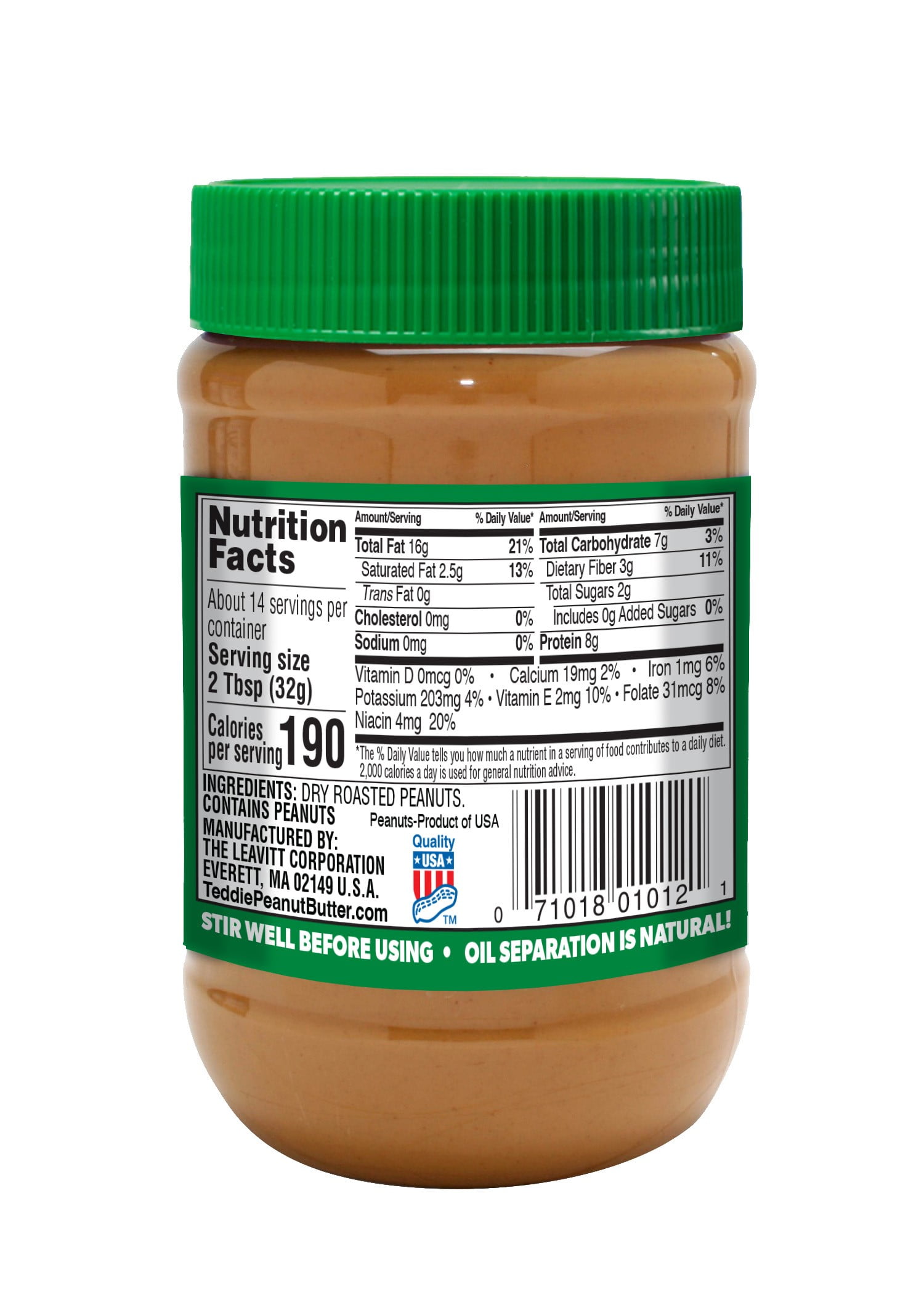 Teddie All Natural Smooth Unsalted Peanut Butter, 16 oz