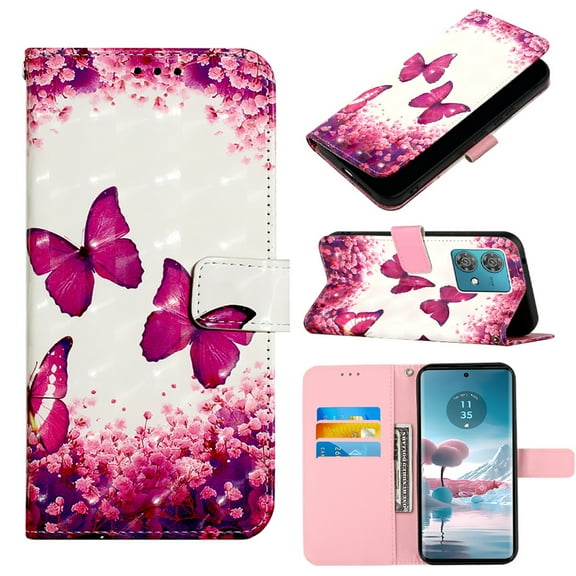 Dteck for Motorola G Stylus 5G (2023) Case 3D PU Leather Wallet Flip Protective Phone Case with Wrist Strap Card Slots Holder Pocket Cover, Rose Butterfly