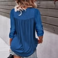 thumbnail image 4 of Jersey de mujer Top empalme de encaje plisado manga 3/4 cuello redondo blusa transpirable para mujer dama azul L, 4 of 6