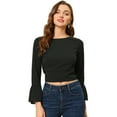 thumbnail image 1 of Unique Bargains Blouse Évasée à Manches Longues pour Femmes avec Nœud dans le Dos Crop Top de Fête, 1 of 5