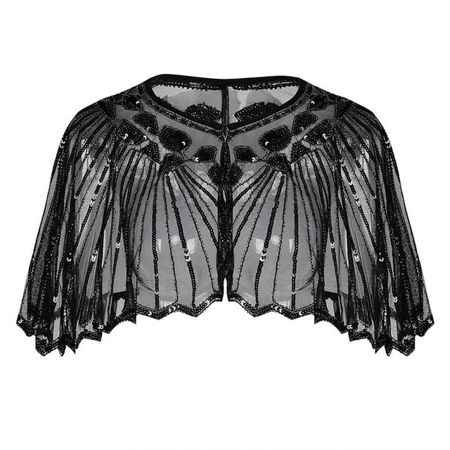 Paréo pour Femmes Châle des Années 1920 pour Femmes Perlé à Paillettes Déco Cape de Soirée Boléro Flapper Paréo