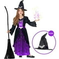 thumbnail image 3 of Morph Deluxe Girls Purple Witch Costume Hat Kids Halloween Fancy Dress Halloween Purple/Black S, 3 of 9