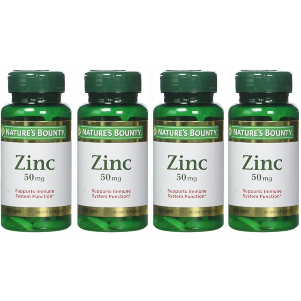 4 Pack Nature's Bounty Zinc 50 mg Caplets 100 Each